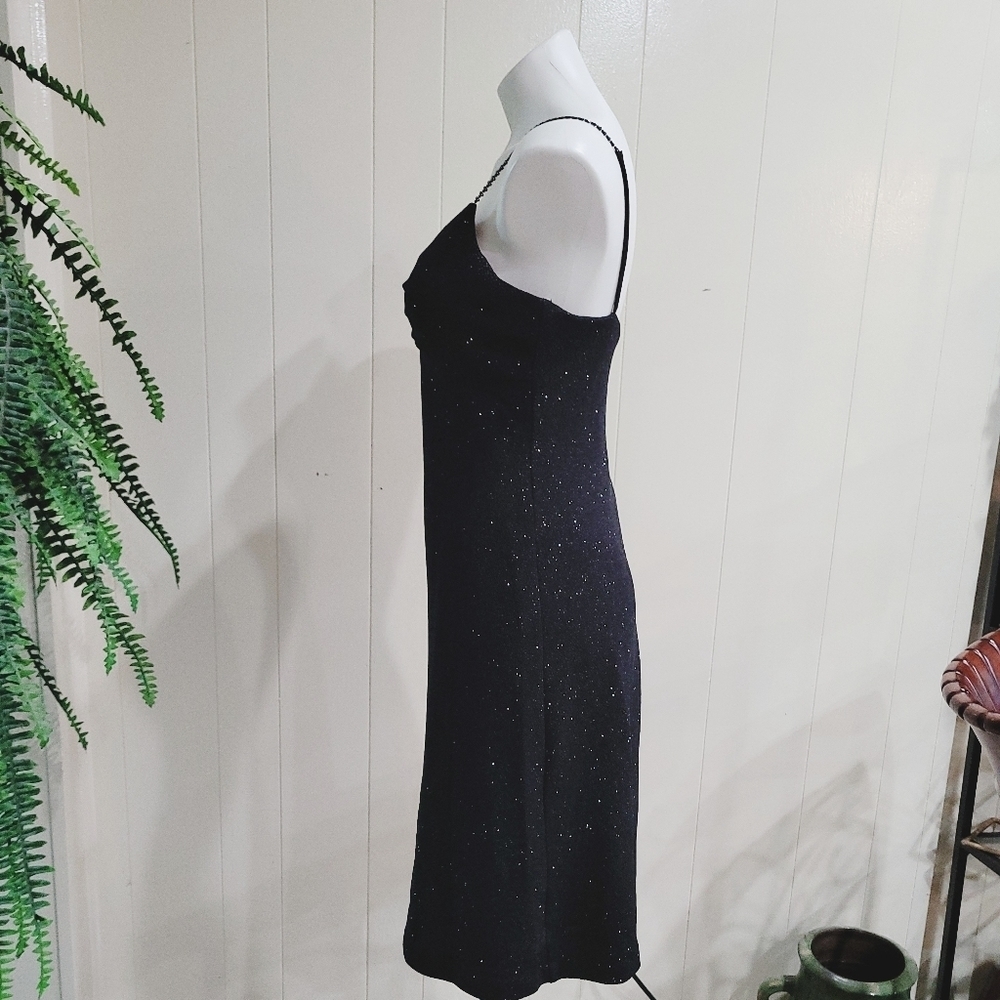DUSK Black Crystal Beaded Party Dress Spaghetti Straps Little Black Dress SZ 8 - Picture 7 of 9
